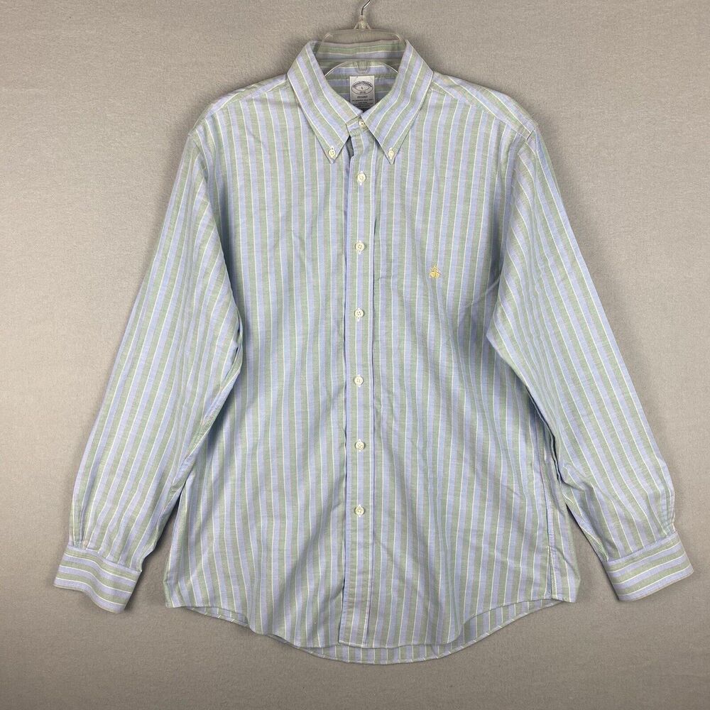 Brooks Brothers Shirt Mens Medium Blue Stripe Regent Fit Button Up Supima Cotton